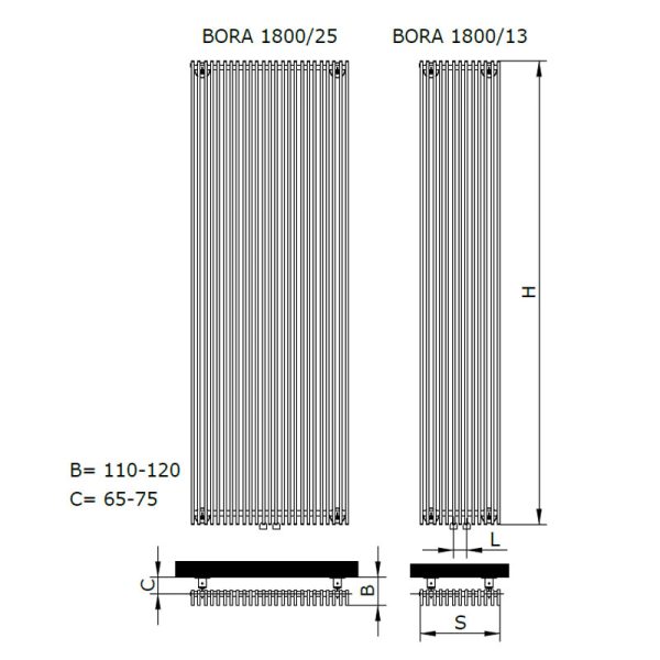 Radeco Bora 1800х310 чорний вертикальний радіатор вузький - Зображення 3